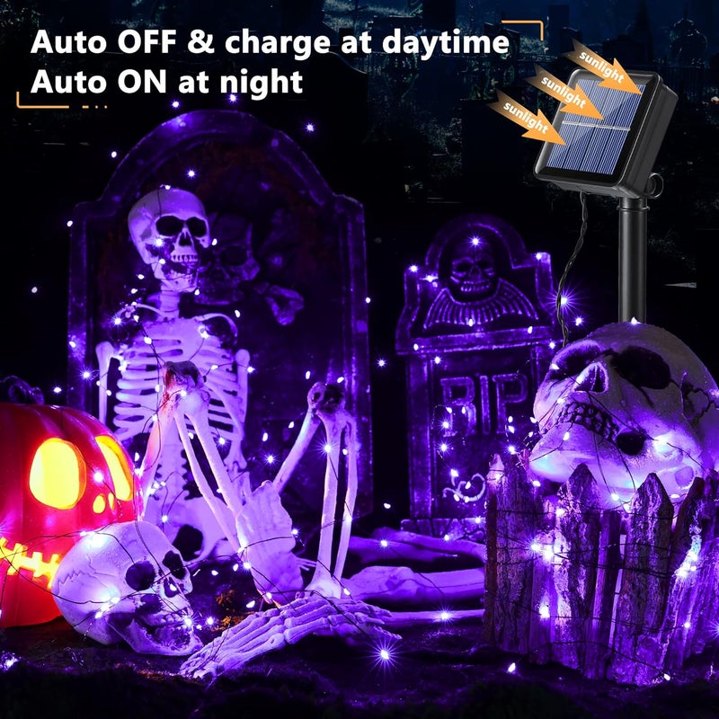 BRIZLER Halloween Fairy Lights, 2 Pack Total 78FT 240 LED Purple Fairy Lights, 8 Modes Solar Powered Purple Light, Twinkle Outdoor Halloween Light String for Outside Party Home Decor Black Wire - Image 5